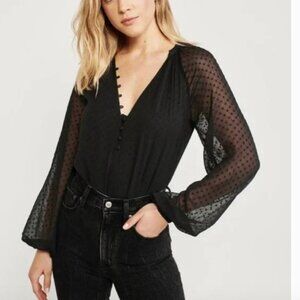 Abercrombie & Fitch Women's Long Sleeve Chiffon Clip Dot Bodysuit Top